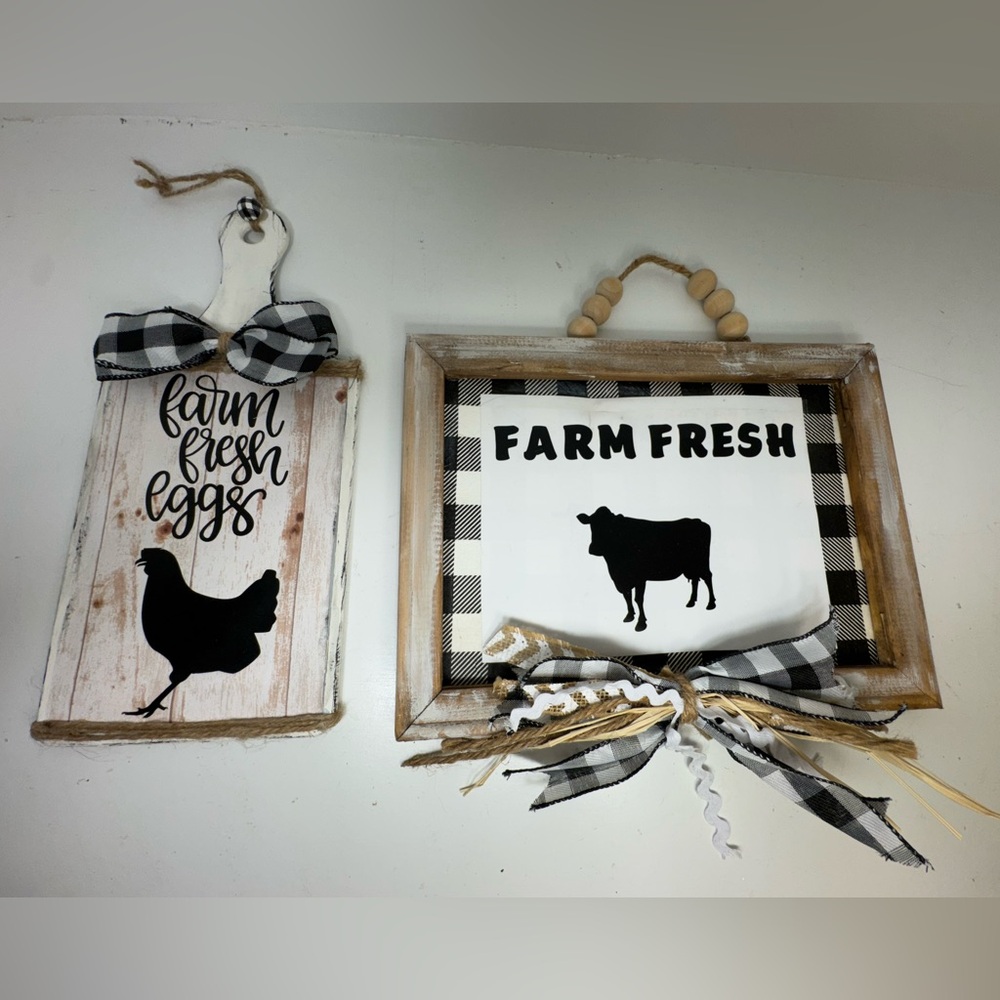 Farmhouse Wall Decor Set with Black and White Accents Handmade